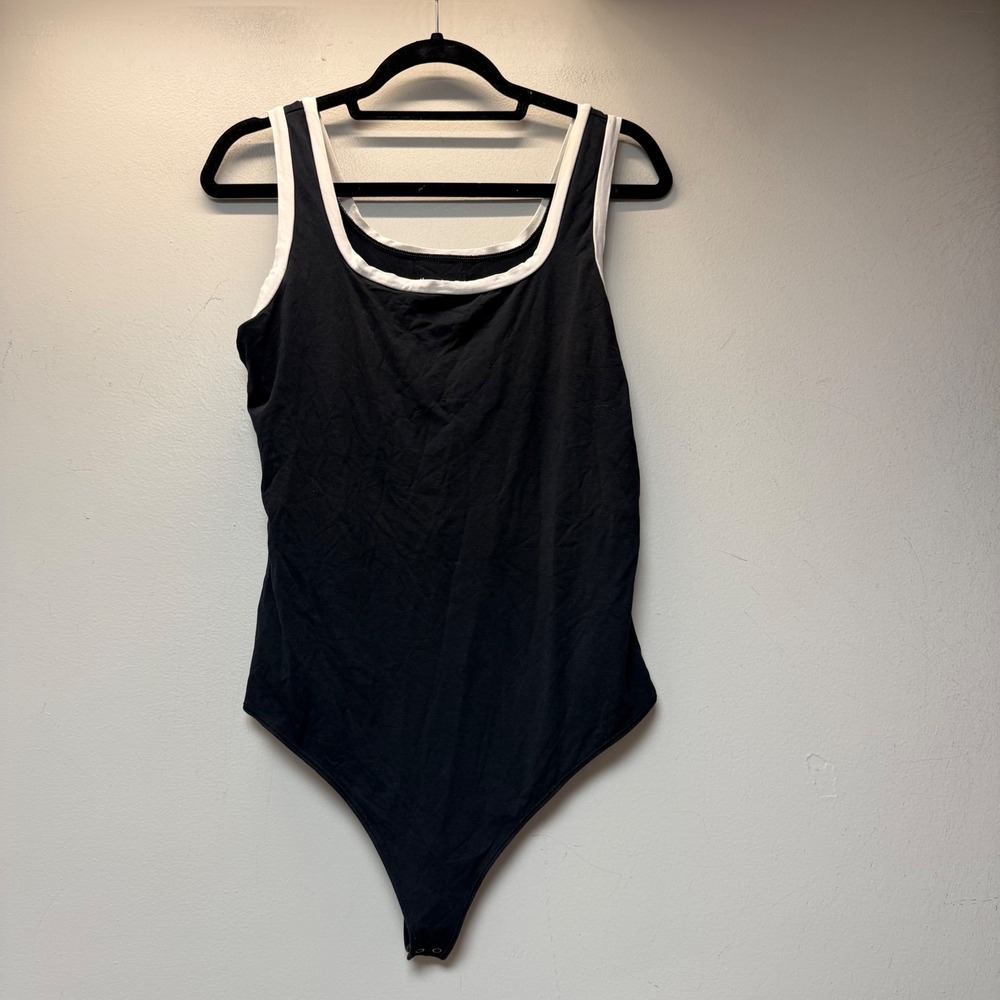 Abercrombie & Fitch Bodysuit Womens XL Black White Double Strap Excellent Trim